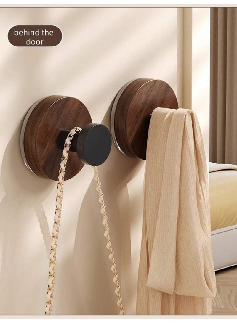 Wall-Mounted Wooden Hook Set (2 PCS) – Walnut Wood Finish with Matte Black Hook – Modern Bathroom & Entryway Towel, Robe & Bag Holder – Water Transfer Printing Design - Image 3